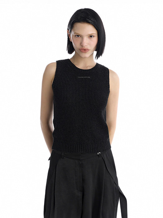 Wconcept_Treemingbird Essential Ribbed Sleeveless Knit Top [ Black ]