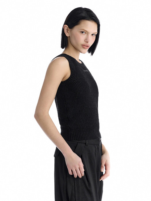 Wconcept_Treemingbird Essential Ribbed Sleeveless Knit Top [ Black ]