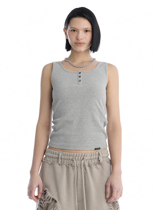 Treemingbird Essential Buttoned Ribbed Tank Top Melange Gray
