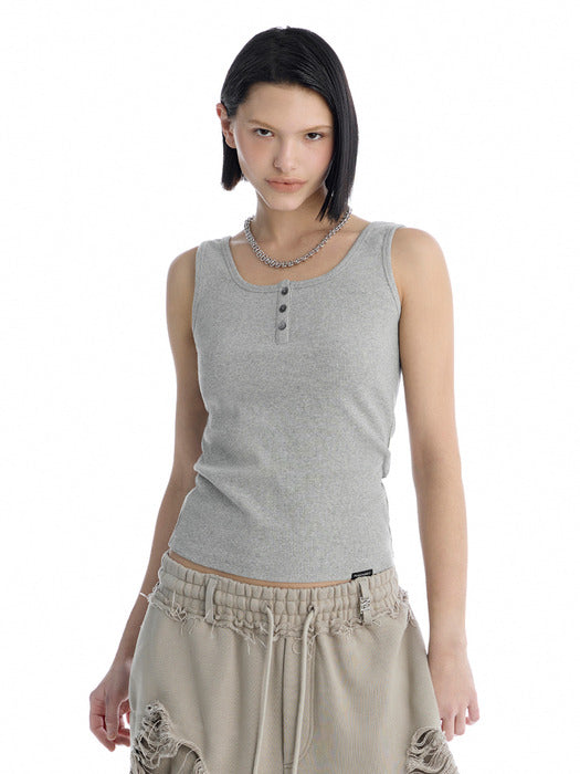 Treemingbird Essential Buttoned Ribbed Tank Top Melange Gray