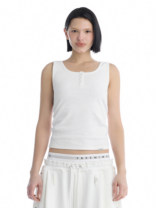 Wconcept_Treemingbird Essential Buttoned Ribbed Tank Top [ White ]