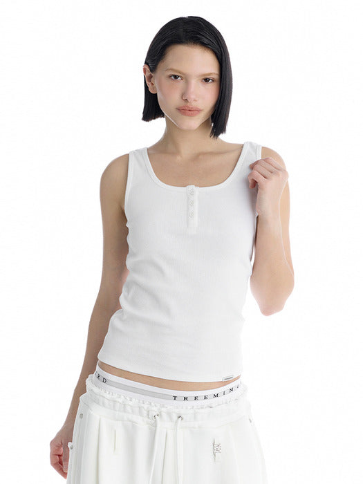 Wconcept_Treemingbird Essential Buttoned Ribbed Tank Top [ White ]