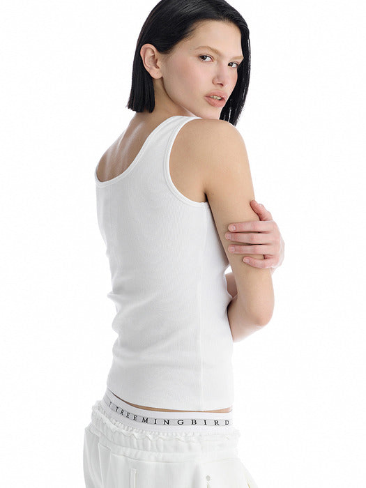 Wconcept_Treemingbird Essential Buttoned Ribbed Tank Top [ White ]