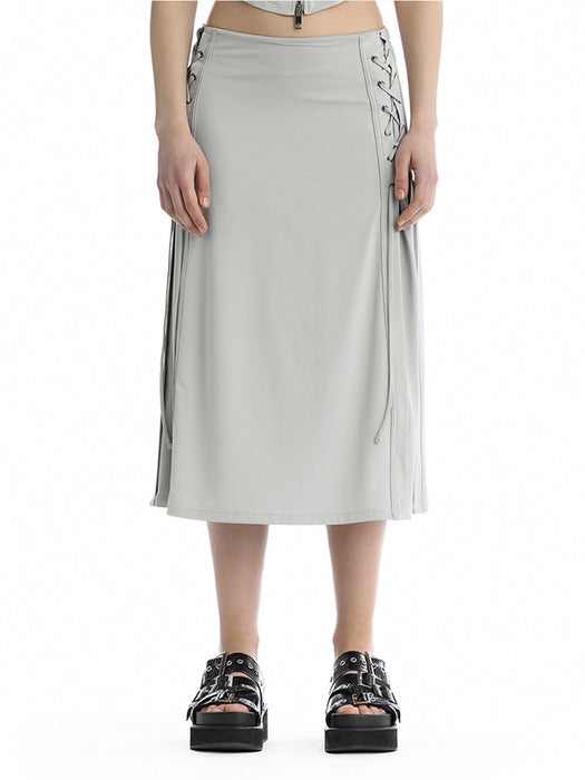 Wconcept_Treemingbird Jersey Lace-Up Side Set-Up Skirt [ Light Gray ]
