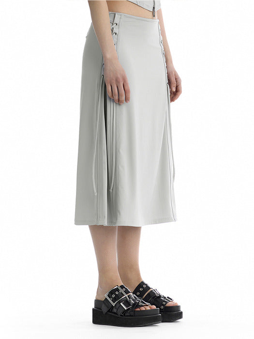 Wconcept_Treemingbird Jersey Lace-Up Side Set-Up Skirt [ Light Gray ]