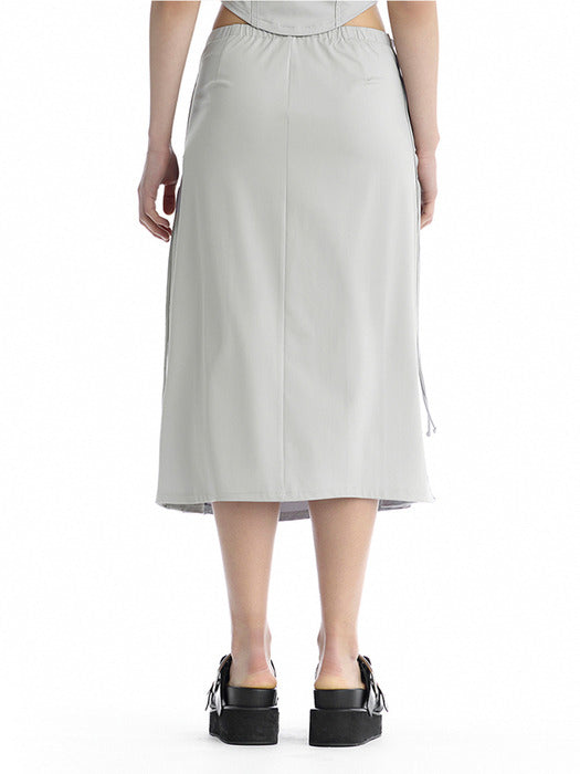 Wconcept_Treemingbird Jersey Lace-Up Side Set-Up Skirt [ Light Gray ]