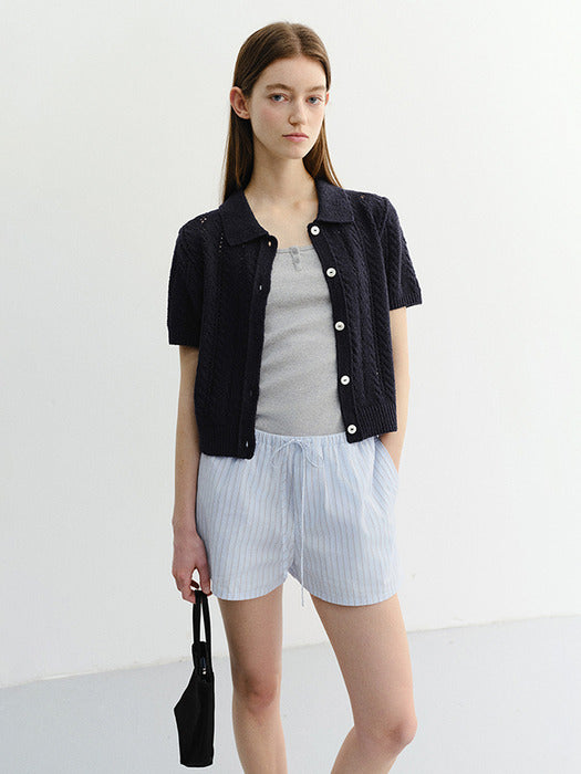 Dunst Pajama Mini Shorts Soft Blue Stripe