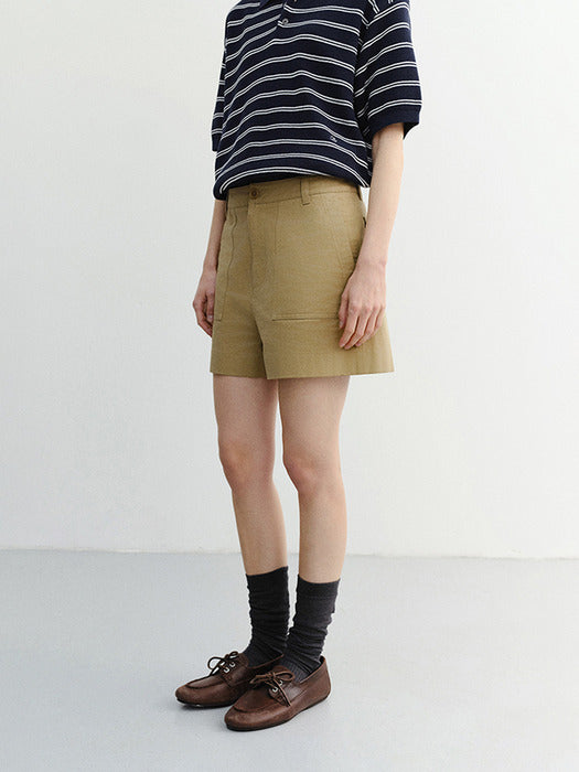 [dunst] Cotton Safari Shorts Khaki BEIGE_UDPA6B245I3