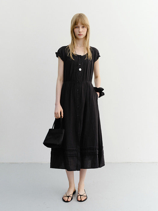 Dunst Sleeveless Shirring Dress Black