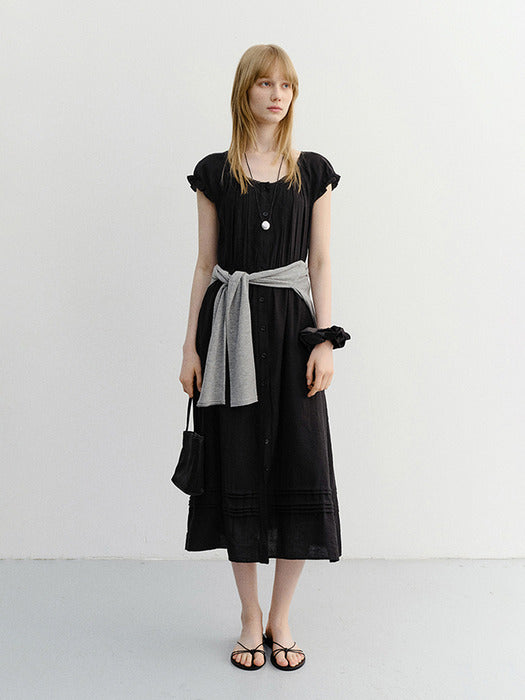 Dunst Sleeveless Shirring Dress Black