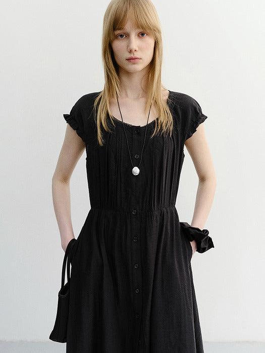 Dunst Sleeveless Shirring Dress Black