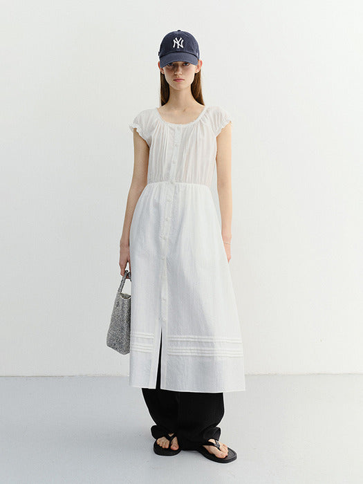 Dunst Sleeveless Shirring Dress White