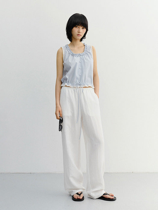 Dunst Frill Sleeveless Blouse Soft Blue Check
