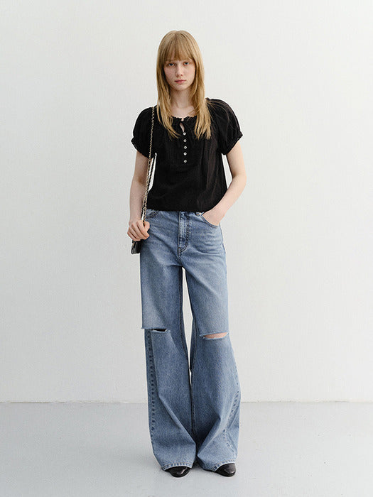 Dunst Ribboned Shirring Blouse Black