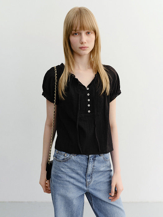 Dunst Ribboned Shirring Blouse Black