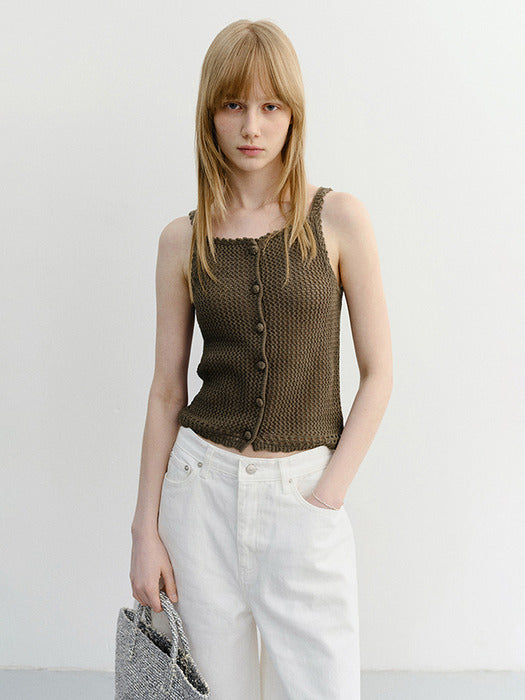 Dunst Crochet Bustier Knit Top Neutral Khaki
