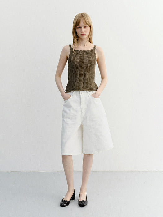 Dunst Crochet Bustier Knit Top Neutral Khaki