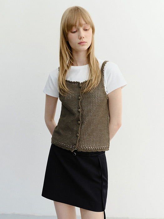 Dunst Crochet Bustier Knit Top Neutral Khaki