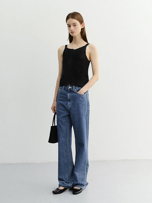 Dunst Crochet Bustier Knit Top Black