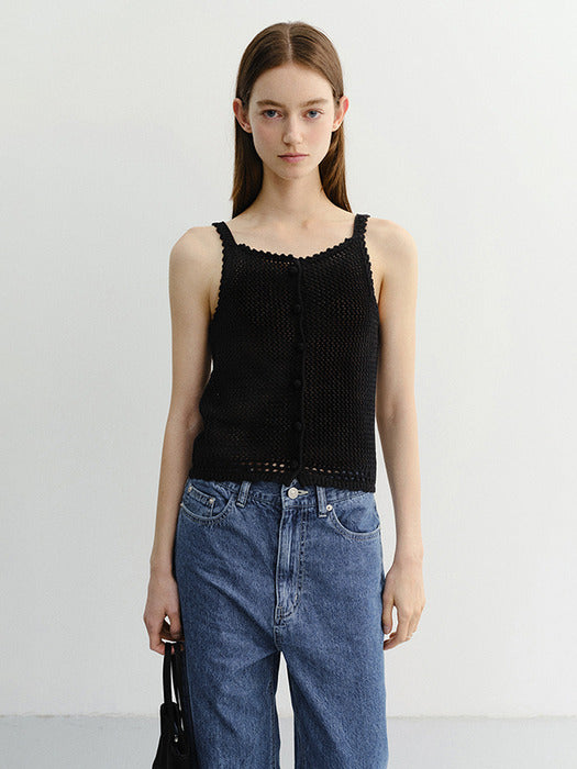 Dunst Crochet Bustier Knit Top Black