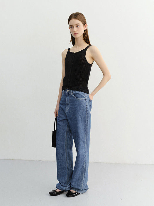 Dunst Crochet Bustier Knit Top Black