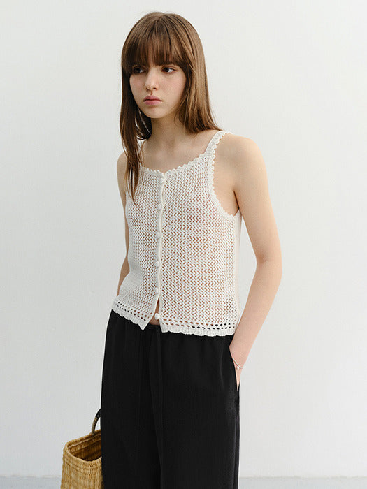 Dunst Crochet Bustier Knit Top Ivory