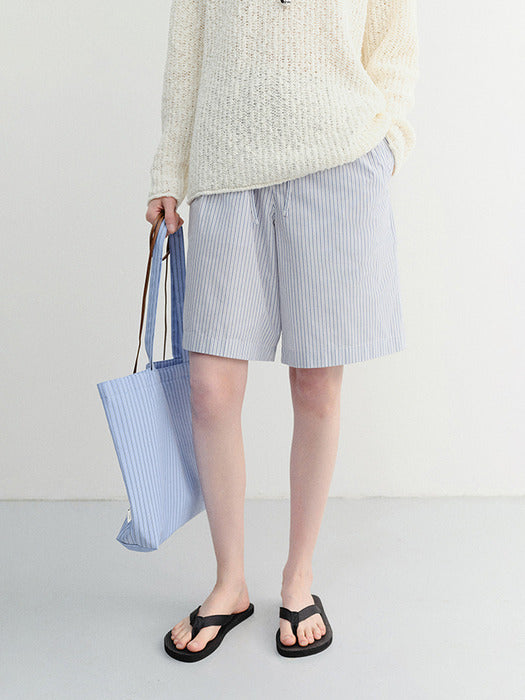 Dunst Unisex Pajama Bermuda Shorts Blue Stripe