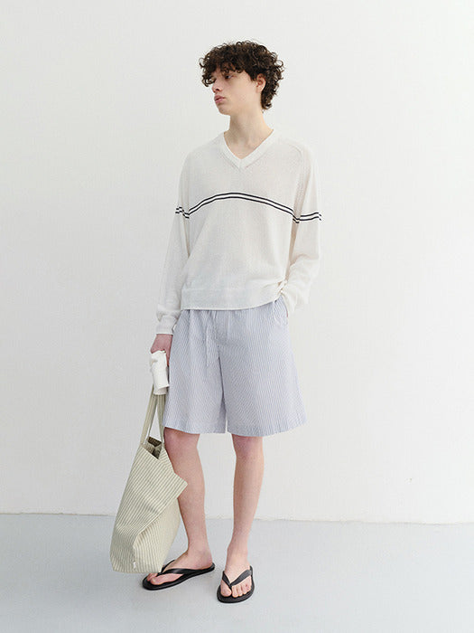 Dunst Unisex Pajama Bermuda Shorts Blue Stripe