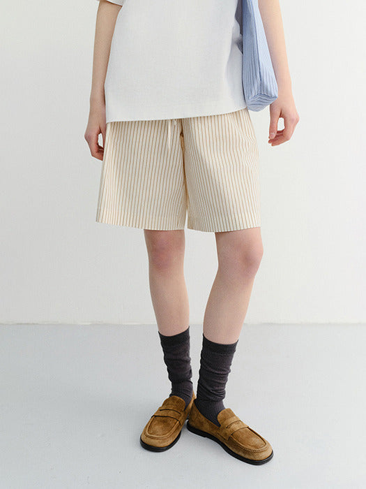 Dunst Unisex Pajama Bermuda Shorts Beige Stripe