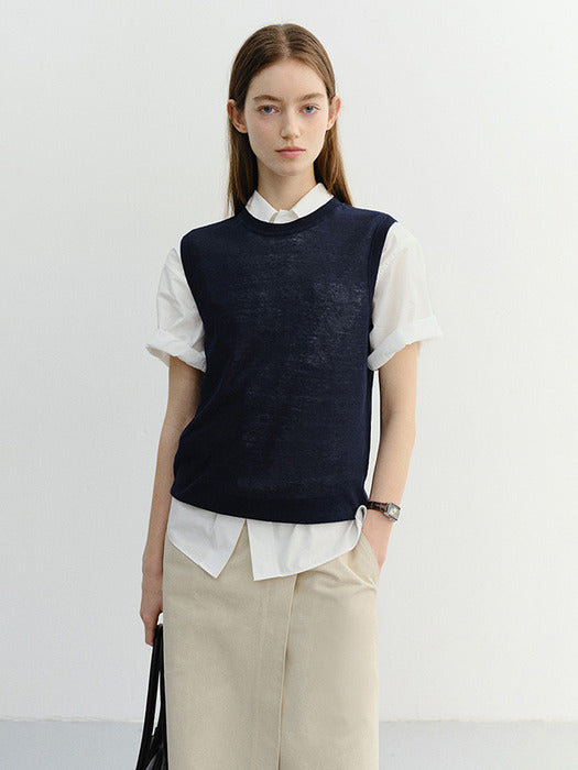 Dunst Unisex Sheer Layering Knit Vest Navy