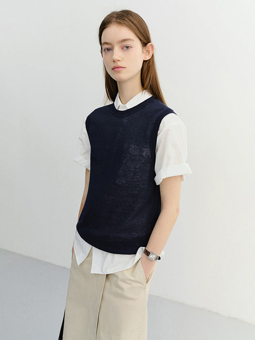 Dunst Unisex Sheer Layering Knit Vest Navy