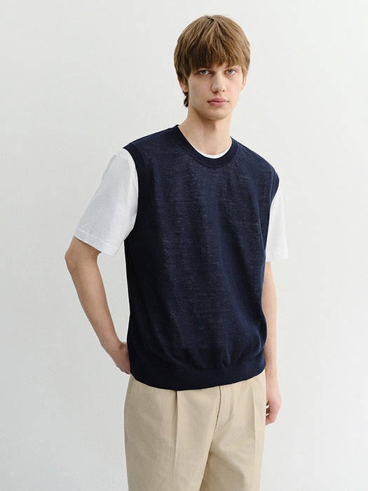 Dunst Unisex Sheer Layering Knit Vest Navy