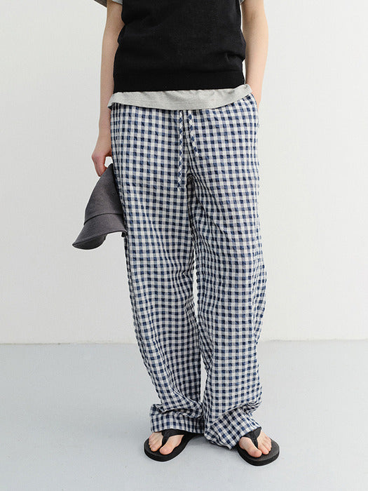 Dunst Unisex Checked Pajama Slacks Navy Check