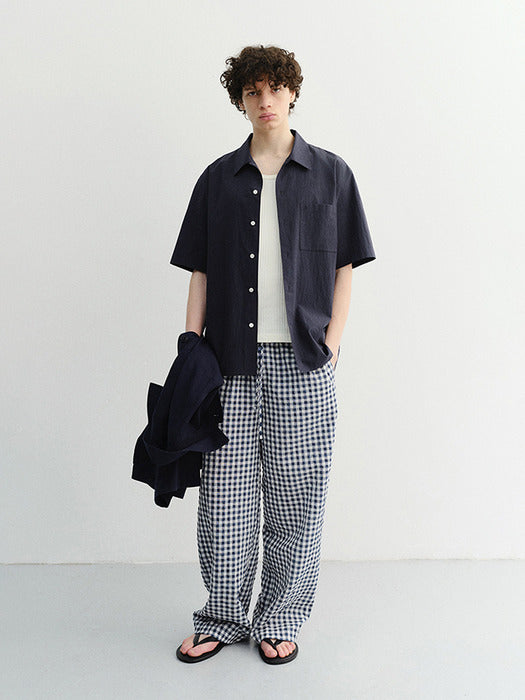 Dunst Unisex Checked Pajama Slacks Navy Check