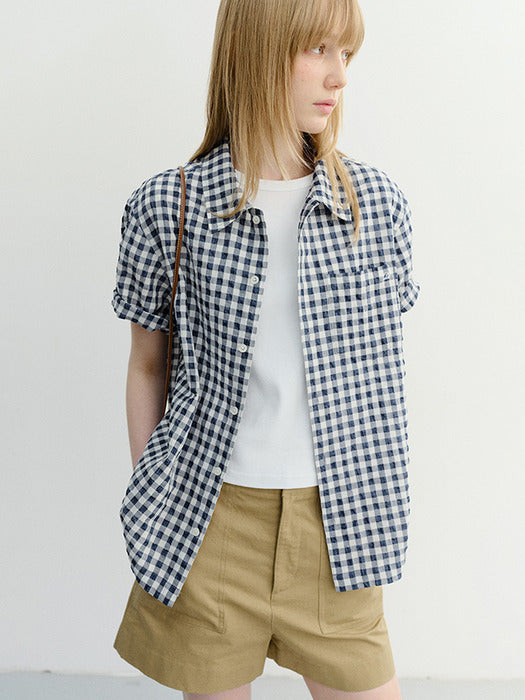 Dunst Unisex Checked Pajama Shirt Navy Check