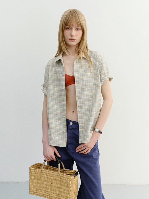 Dunst Unisex Checked Pajama Shirt Olive Check