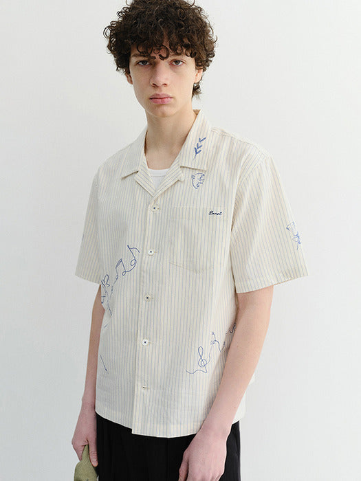 Dunst Unisex Hand-Drawing Open Collared Shirt Capri Ocean