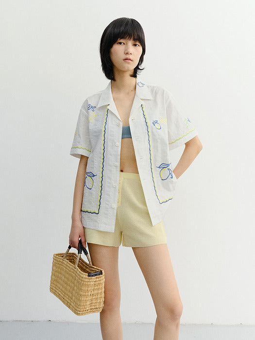 Dunst Unisex Hand-Drawing Open Collared Shirt Lemon Garden
