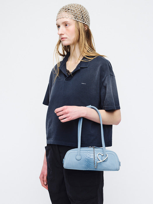 Margesherwood Soft Boston EW Mini blue python effect suede