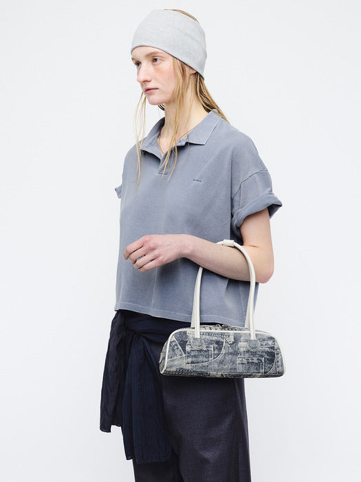 Margesherwood Soft Boston EW Mini Piping light grey printed suede+crinkle
