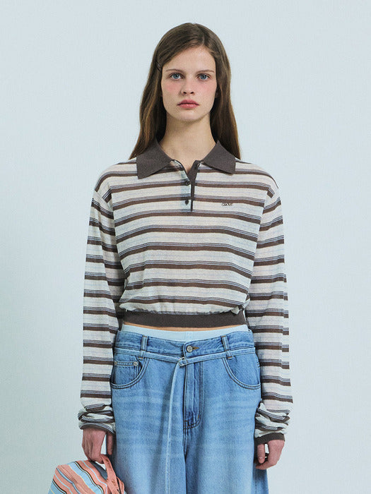Grove 26Ss Esther Stripe Collar Knit (Brown)