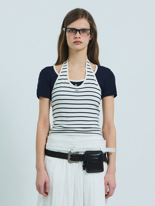 Grove 26Ss Sera Stripe Halter Top (White)