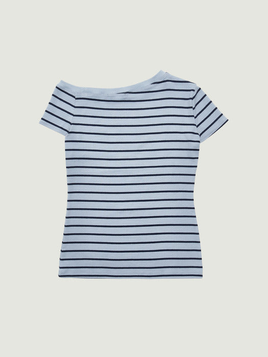 Grove 26Ss Sera Stripe Off-Shoulder T-Shirt (Blue)