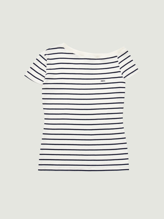 Grove 26Ss Sera Stripe Off-Shoulder T-Shirt (White)