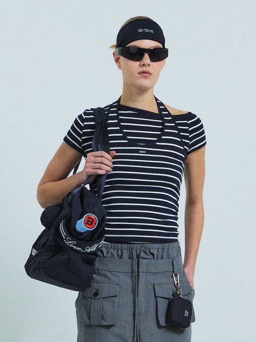 Grove 26Ss Sera Stripe Off-Shoulder T-Shirt (Navy)