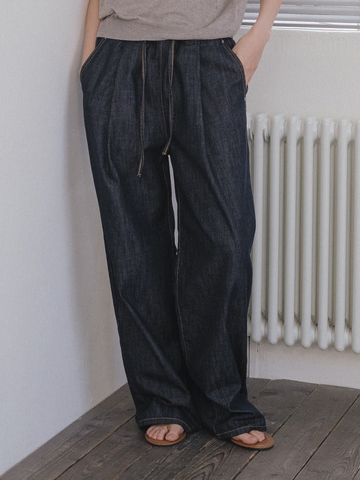 [tillidie] Comfort wide denim pants_Indigo