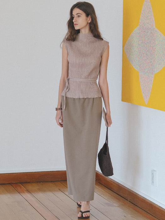 Tillidie Summer wool long skirt Beige