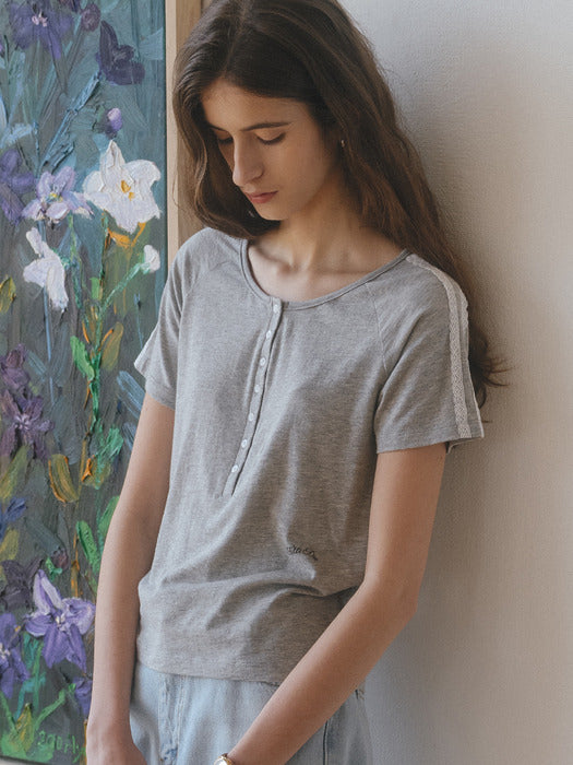 Tillidie Modal raglan lace detail t-shirt Melange