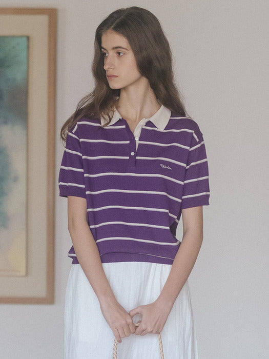 Tillidie Stripe polo knit top Purple