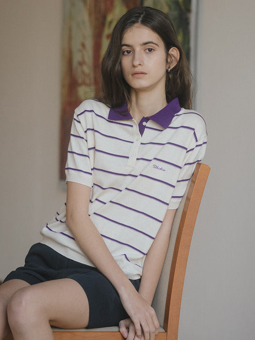 Tillidie Stripe polo knit top Cream